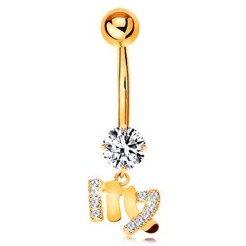 Piercing do pupku v žltom 14K zlate - číry zirkón, symbol znamenia PANNA
