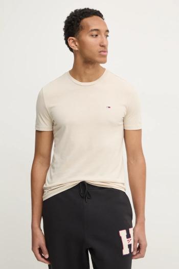 Tričko Tommy Jeans pánske, béžová farba, jednofarebné, DM0DM20363