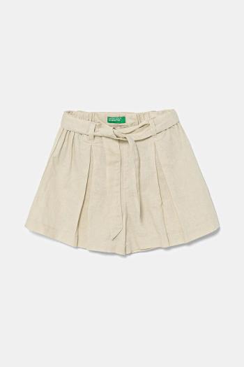 Detské ľanové šortky United Colors of Benetton béžová farba, jednofarebné, nastaviteľný pás 43WBG902G