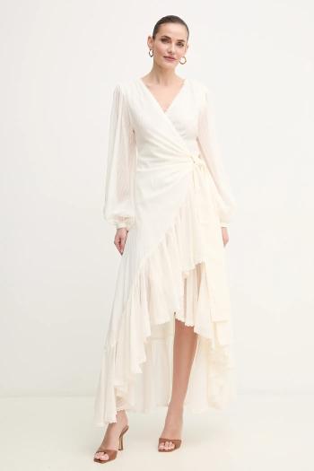 Bavlnené šaty Marciano Guess ELSA béžová farba, midi, rovný strih, 5GGK53 7317A