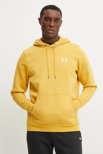 Mikina Under Armour Essential Fleece pánska, hnedá farba, s kapucňou, s potlačou, 1373880