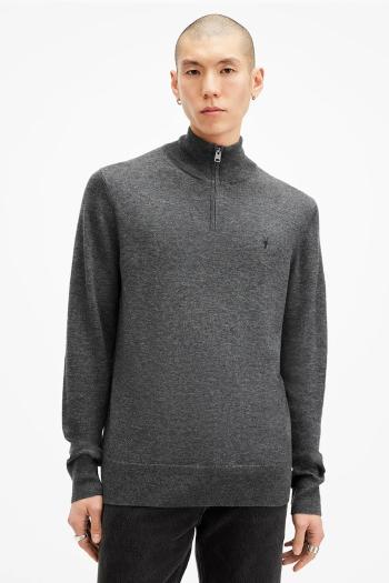 Vlnený sveter AllSaints KILBURN ZIP FUNNEL pánsky, čierna farba, M082KB