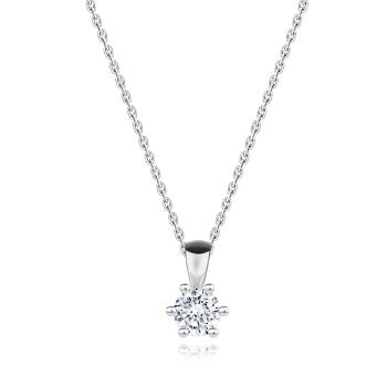 Briliantový náhrdelník z bieleho 14K zlata - okrúhly diamant v šesťcípom kotlíku