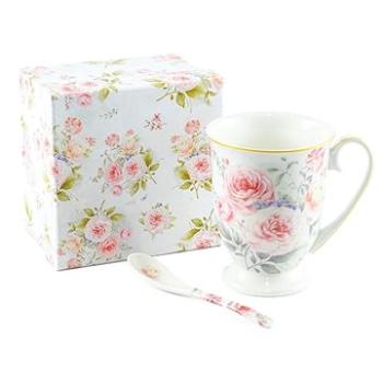 Home Elements Porcelánový hrnek 280 ml se lžičkou, Růže (ROSE0013)