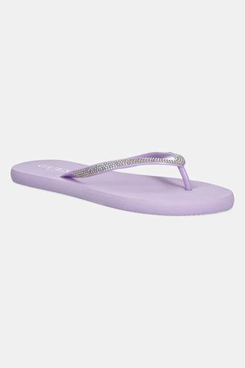 Šľapky Guess FLIP FLOP RHINESTONE dámske, fialová farba, na plochom podpätku, E5GZ05 BB00F