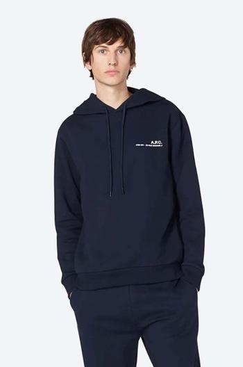 Bavlnená mikina A.P.C. Hoodie Item COEAS-H27672 BLACK pánska, tmavomodrá farba, s kapucňou, jednofarebná