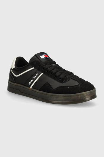 Tenisky Tommy Jeans TJM LEATHER RETRO CUPSOLE čierna farba, EM0EM01414