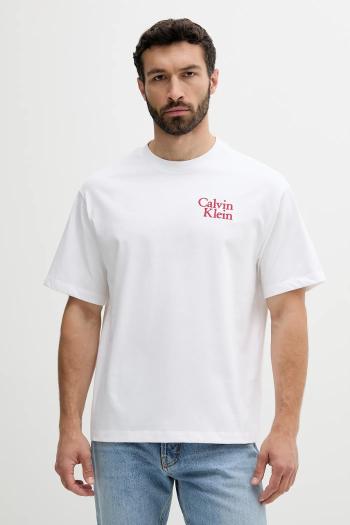 Bavlnené tričko Calvin Klein Jeans pánske, biela farba, s nášivkou, LV04RC808G