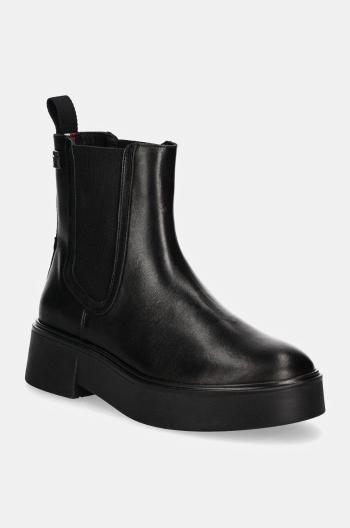 Kožené topánky chelsea Tommy Hilfiger MINIMAL LEATHER CHELSEA LOGOTAPE dámske, čierna farba, na plochom podpätku, FW0FW08095