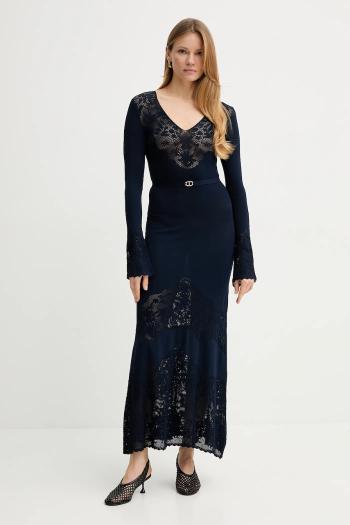 Šaty Twinset tmavomodrá farba, maxi, áčkový strih, 251TP3240