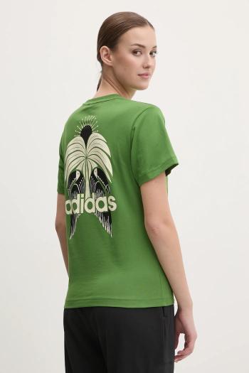 Bavlnené tričko adidas x Farm Rio dámske, zelená farba, JD6292