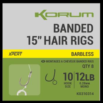 Korum náväzec banded hair rigs barbless 8 ks dĺžka 15" - veľkosť háčika 12