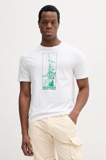 Bavlnené tričko United Colors of Benetton pánske, biela farba, s potlačou, 3I1XU10A4