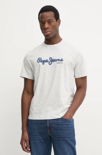 Bavlnené tričko Pepe Jeans DORIAN TEE pánske, šedá farba, s potlačou, PM509721