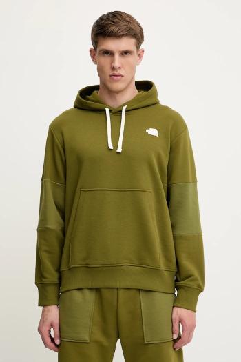Mikina The North Face Terry Relaxed zelená farba, s kapucňou, jednofarebná, NF0A8C2BPIB1