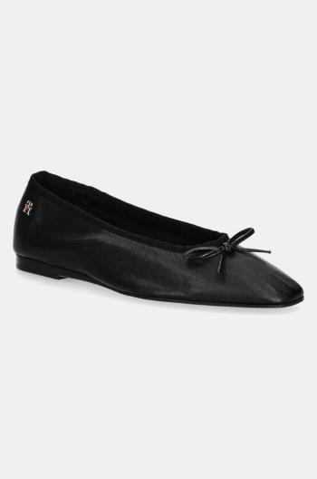 Kožené balerínky Tommy Hilfiger BALLERINA SOFT LEATHER čierna farba, FW0FW08355