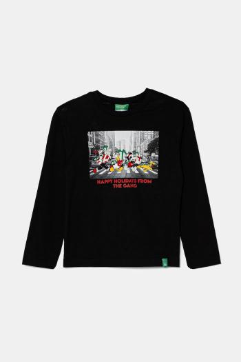 Tričko s dlhým rukávom United Colors of Benetton čierna farba, s potlačou, 3ATNC10LE