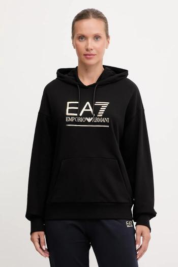 Mikina EA7 Emporio Armani čierna farba, s kapucňou, s nášivkou, AF12473.7W000417