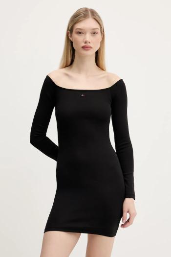 Šaty Tommy Jeans čierna farba, mini, priliehavé, DW0DW20870