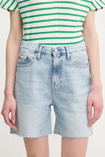 Rifľové krátke nohavice Calvin Klein Jeans dámske, jednofarebné, vysoký pás, J20J225155