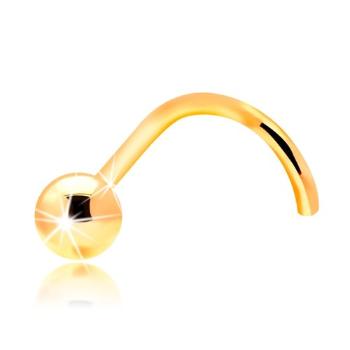Zlatý 14K zahnutý piercing do nosa - lesklá hladká gulička