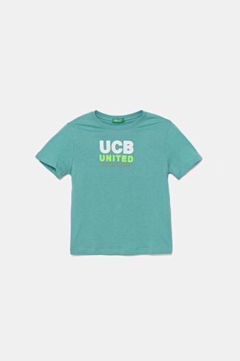 Detské bavlnené tričko United Colors of Benetton tyrkysová farba, s potlačou, 3I1XG10JO