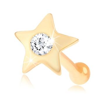 Rovný piercing do nosa zo žltého 14K zlata - malá lesklá hviezdička so zirkónom