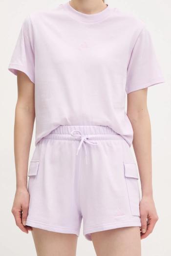 Detské krátke nohavice adidas Essentials dámske, fialová farba, jednofarebné, vysoký pás, JC5701