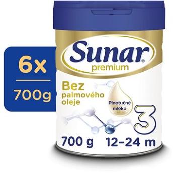 Sunar Premium 3 batoľacie mlieko, 6× 700 g (8592084417666)