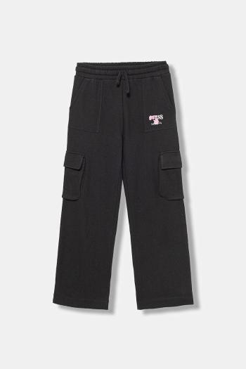 Detské bavlnené tepláky Guess čierna farba, s potlačou, J5YQ15 KA6R4