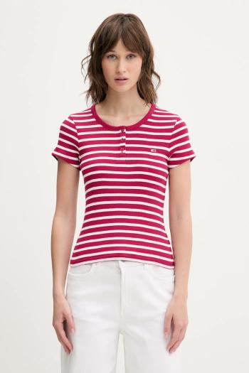 Bavlnené tričko Tommy Jeans dámske, ružová farba, DW0DW19502