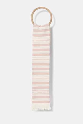 Šatka s prímesou ľanu Tommy Hilfiger dámsky, ružová farba, vzorovaný, AW0AW17147