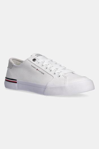 Tenisky Tommy Hilfiger CORE CORPORATE VULC CANVAS biela farba, FM0FM05398