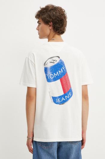 Bavlnené tričko Tommy Jeans pánske, béžová farba, s potlačou, DM0DM18548