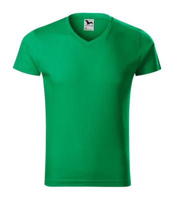 MALFINI Pánske tričko Slim Fit V-neck - Stredne zelená | L