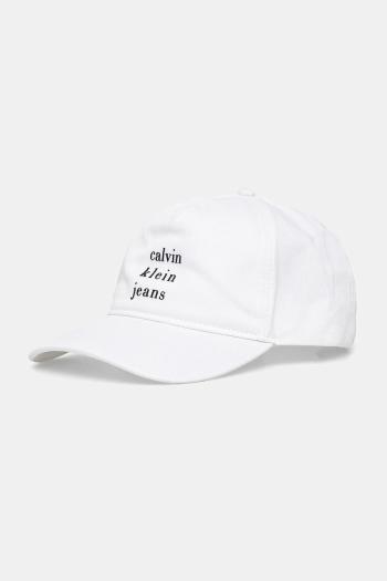 Bavlnená šiltovka Calvin Klein Jeans biela farba, s potlačou, LV04G5036G