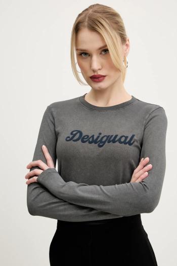 Tričko s dlhým rukávom Desigual WISCONSIN šedá farba, 25SWTK85