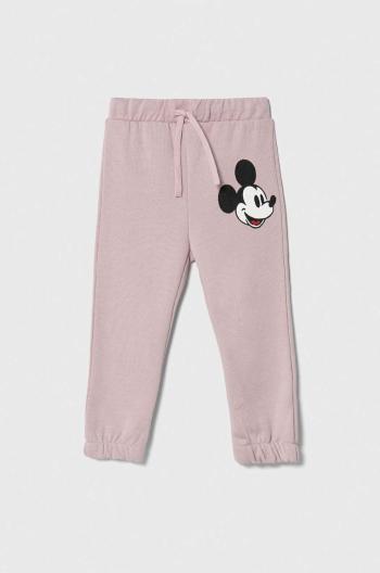 Detské bavlnené tepláky United Colors of Benetton x Disney fialová farba, s potlačou