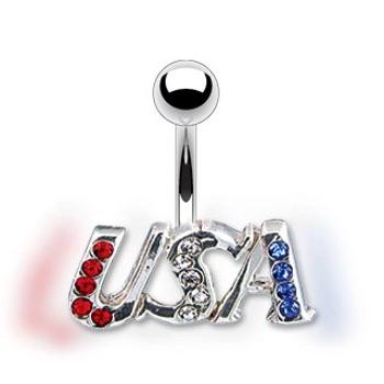 Piercing do brucha - USA, trojfarebné zirkóny, pevný úchyt