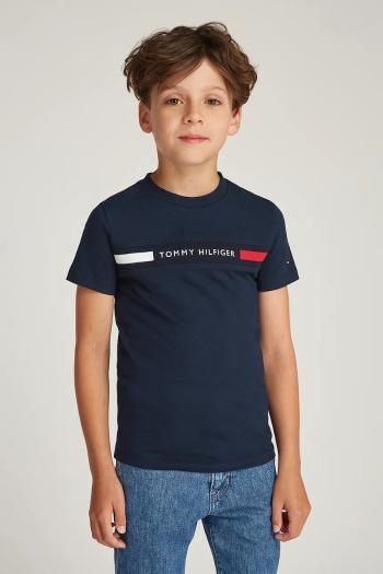 Detské bavlnené tričko Tommy Hilfiger tmavomodrá farba, s nášivkou, KB0KB09351