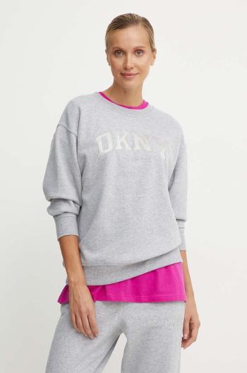 Mikina Dkny dámska, šedá farba, s nášivkou, DP4T9809