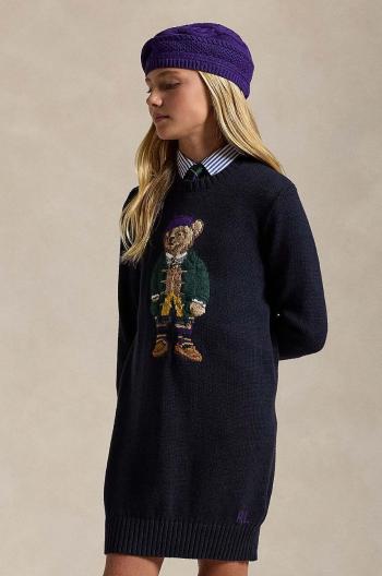 Dievčenské bavlnené šaty Polo Ralph Lauren tmavomodrá farba, mini, rovný strih, 313950801001