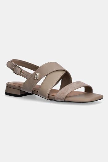 Kožené sandále Tommy Hilfiger LEATHER & SUEDE FLAT SANDAL dámske, béžová farba, FW0FW08507