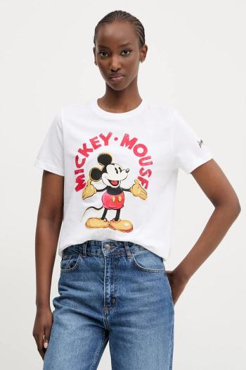 Bavlnené tričko Desigual MICKEY MOUSE dámsky, biela farba, 25SWTKAI