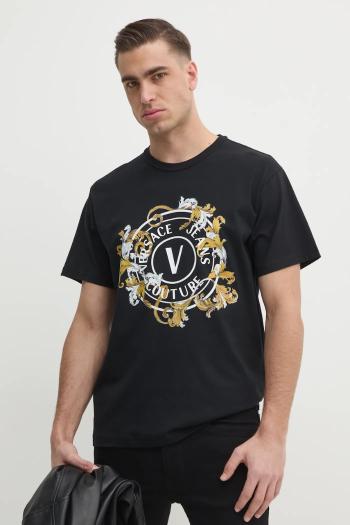 Bavlnené tričko Versace Jeans Couture pánske, čierna farba, s potlačou, 78GAHC01 CJ01C