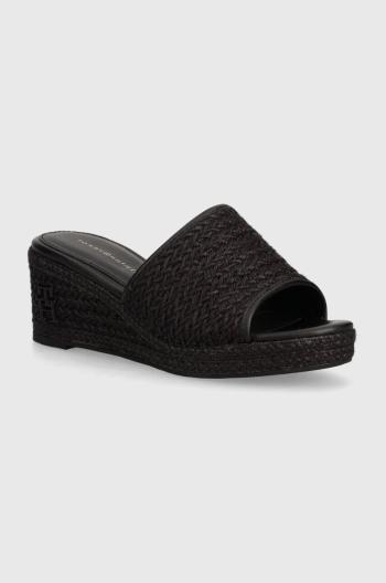 Šľapky Tommy Hilfiger TH ROPE WEDGE SANDAL dámske, čierna farba, na kline, FW0FW07927