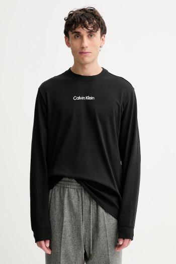 Bavlnené tričko s dlhým rukávom Calvin Klein čierna farba, s potlačou, LV04LD232G