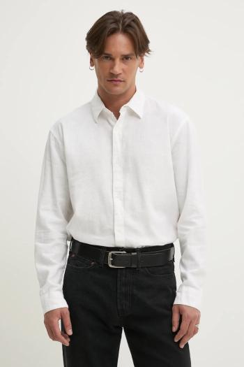 Ľanová košeľa Hollister Co. biela farba, regular, s klasickým golierom, KI325-5084
