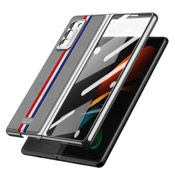 GKK LEATHER Kryt so sklom Samsung Galaxy Z Fold 2 5G TRICOLOUR šedý