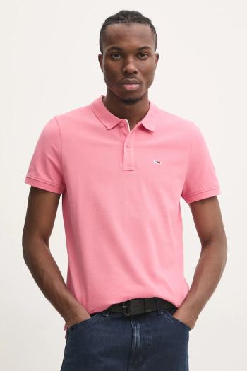 Bavlnené polo tričko Tommy Jeans ružová farba, jednofarebný, DM0DM18312